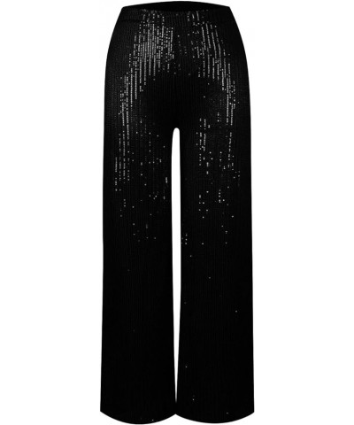 Sequin Pant for Women,2024 Spring Sparkly Glitter High Waist Wide Leg Palazzo Pant Party Club Trouser Bling Legging A-black $...