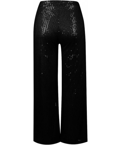 Sequin Pant for Women,2024 Spring Sparkly Glitter High Waist Wide Leg Palazzo Pant Party Club Trouser Bling Legging A-black $...