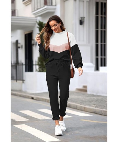 Women's Two Piece Outfits Sweater Sets Knit Pullover with Drawstring Long Pants Tracksuit Lounge Set Pink+black $21.16 Active...