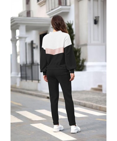 Women's Two Piece Outfits Sweater Sets Knit Pullover with Drawstring Long Pants Tracksuit Lounge Set Pink+black $21.16 Active...