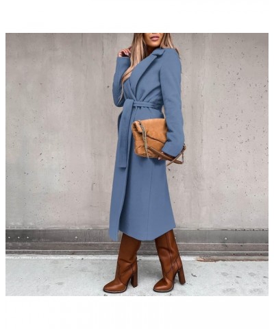 Women's Trench Coats Woolen Blend Elegant Long Belted Overcoat Notched Lapel Slim Fit Dressy Cardigan Winter Jacket Blue-a $1...