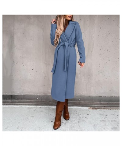 Women's Trench Coats Woolen Blend Elegant Long Belted Overcoat Notched Lapel Slim Fit Dressy Cardigan Winter Jacket Blue-a $1...