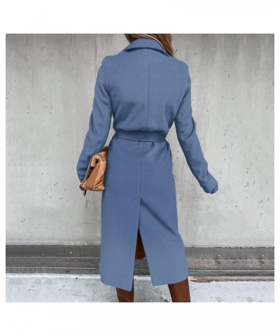 Women's Trench Coats Woolen Blend Elegant Long Belted Overcoat Notched Lapel Slim Fit Dressy Cardigan Winter Jacket Blue-a $1...