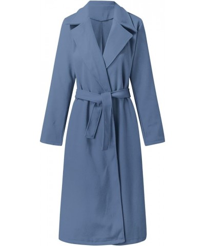 Women's Trench Coats Woolen Blend Elegant Long Belted Overcoat Notched Lapel Slim Fit Dressy Cardigan Winter Jacket Blue-a $1...