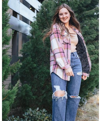 Plaid Jackets for Women Flannel Quilted Shacket Coats Oversized Button Down Shirts Jacket Mauve Plaid $27.83 Jackets