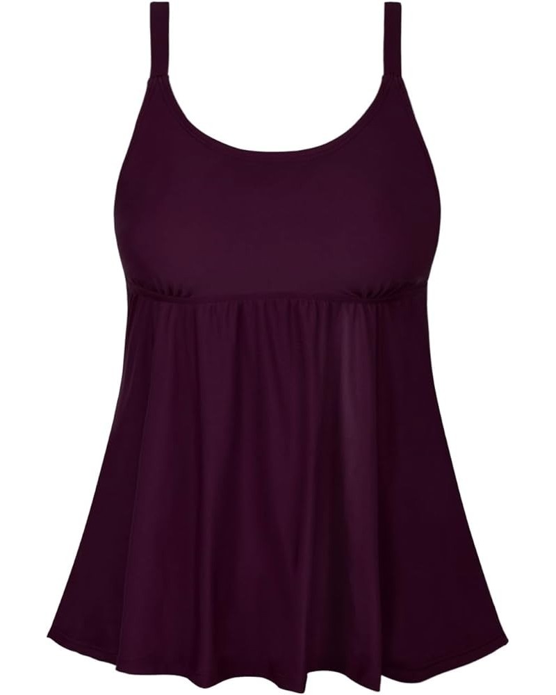 Women's Flowy Tankini Tops Only Crew Neck Slimming Swimsuit Modest Swim Tank Top Dark Purple $17.84 Swimsuits