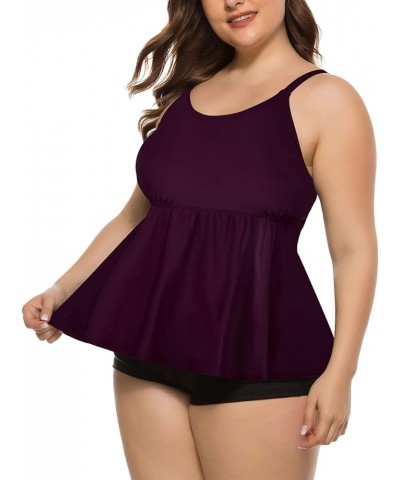 Women's Flowy Tankini Tops Only Crew Neck Slimming Swimsuit Modest Swim Tank Top Dark Purple $17.84 Swimsuits