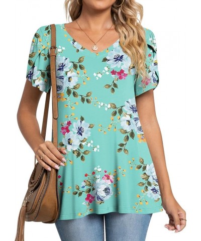 Womens Summer Tunic Tops Petal Short Sleeve T-Shirts Casual V-Neck Blouses Loose Beach Basic Tee Shirts 1-mint Green $14.99 Tops