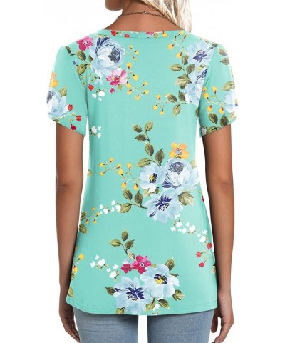 Womens Summer Tunic Tops Petal Short Sleeve T-Shirts Casual V-Neck Blouses Loose Beach Basic Tee Shirts 1-mint Green $14.99 Tops