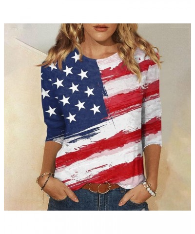 Womens American Flag Patriotic 3/4 Sleeve Shirt 4Th of July Independence Day Crewneck Cute Festival Tops 13-white $9.68 T-Shirts