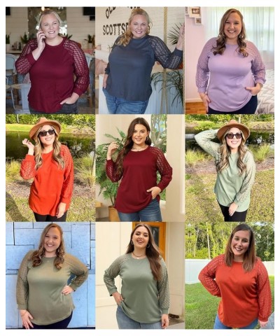 Womens-Plus-Size-Tops Lace Long Sleeve Waffle Knit Dressy Shirts Casual Raglan Trendy Blouses 01_pink $18.20 Tops
