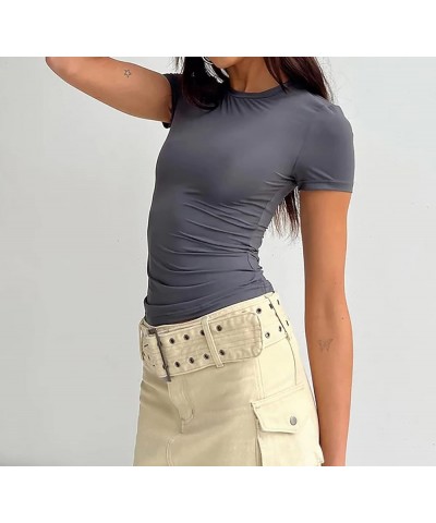 Women’s Basic Skinny Crop Top Tee Shirt Long Sleeve Workout Round Neck Cropped Tshirt Short Sleeve-grey $11.00 T-Shirts