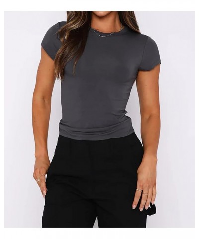 Women’s Basic Skinny Crop Top Tee Shirt Long Sleeve Workout Round Neck Cropped Tshirt Short Sleeve-grey $11.00 T-Shirts