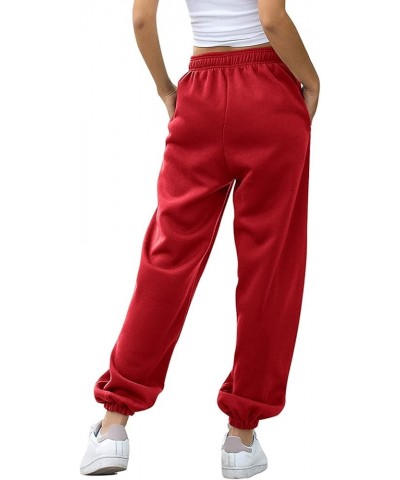 Womens High Waisted Sweatpants Cinch Bottom Joggers Pants Active Workout Lounge Trousers Loose Fit Track Pants A10-red $7.27 ...