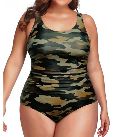 Women Plus Size One Piece Swimsuit Tummy Control Bathing Suit Athletic Ruched Swimwear Green Camo $18.23 Swimsuits
