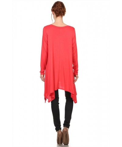 Women's Solid Casual Loose Fit Round Neck Long Sleeves Tunic Top Tee Dress/Made in USA Hdr00008 Coral $12.26 Tops