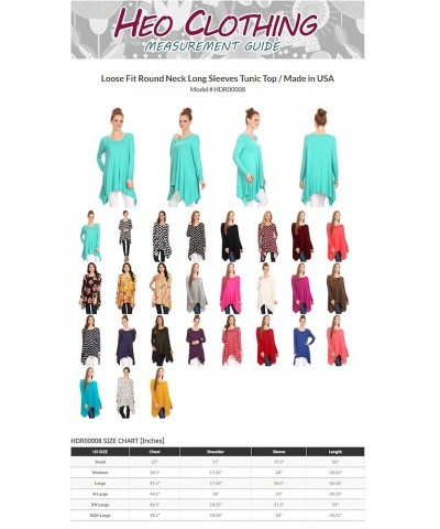 Women's Solid Casual Loose Fit Round Neck Long Sleeves Tunic Top Tee Dress/Made in USA Hdr00008 Coral $12.26 Tops