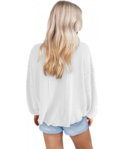 Women's Oversized Waffle Knit Pullover Casual Long Sleeve Tops Trendy Round Neck Tunic Shirts White $17.10 Tops