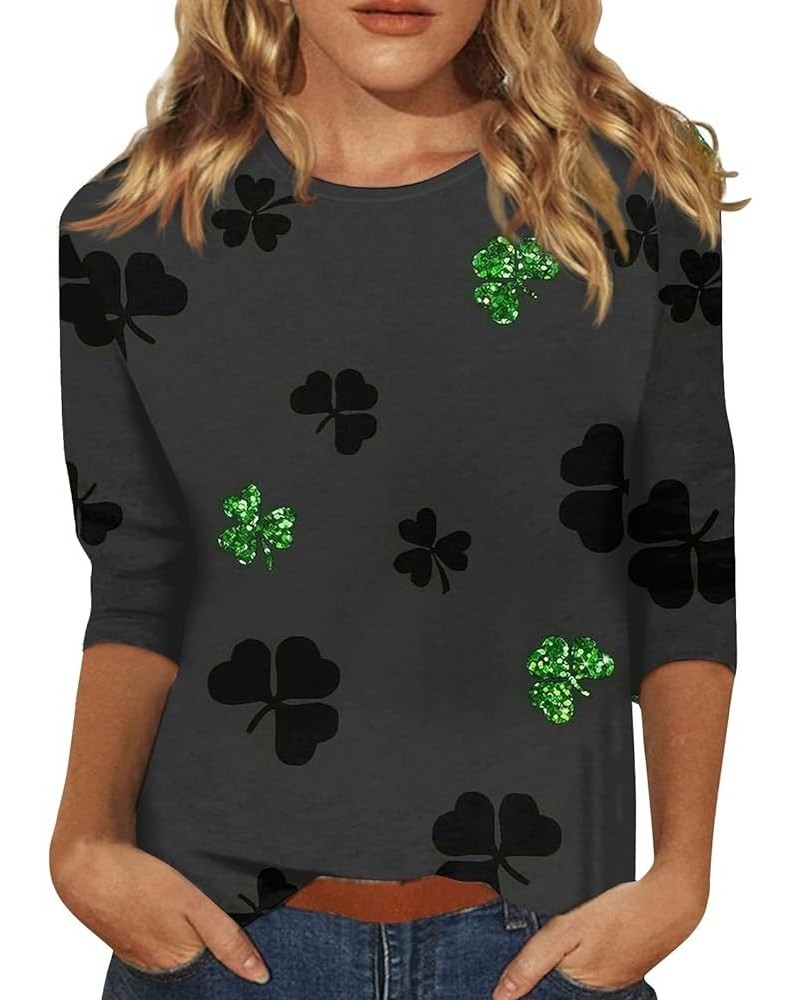 Ladies St Patricks and Easter Shirt 3/4 Sleeve Tops Summer O-Neck for Women Print Tunic Graphic Tops Dressy 2024 Blouse B-arm...