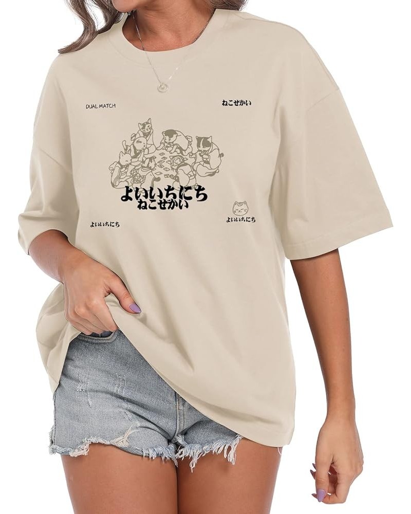 Cute Cat Graphic Tees for Women Harajuku Shirt Letter Printed Oversized T Shirts Aesthetic Casual Baggy Tshirts… B-apricot $1...