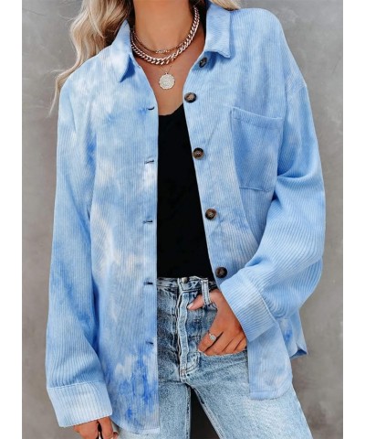 Women's Brushed Plaid Shirts Long Sleeve Flannel Lapel Button Down Cardigan Boyfriend Shacket Jacket Coats D-tieblue $18.71 B...
