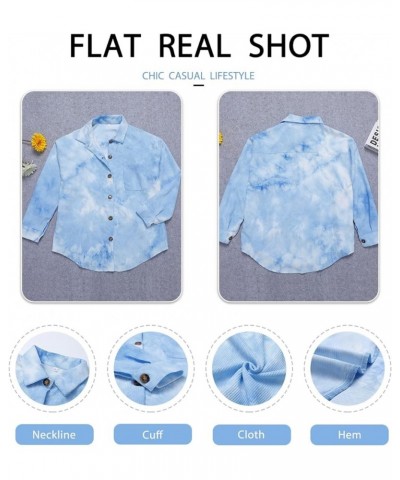 Women's Brushed Plaid Shirts Long Sleeve Flannel Lapel Button Down Cardigan Boyfriend Shacket Jacket Coats D-tieblue $18.71 B...