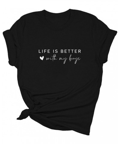 Women Casual T Shirt Seester Letter Print T Shirt Short Sleeve O Neck Tees Summer Fashion Daily Top Graphic Blouse Y1-black $...