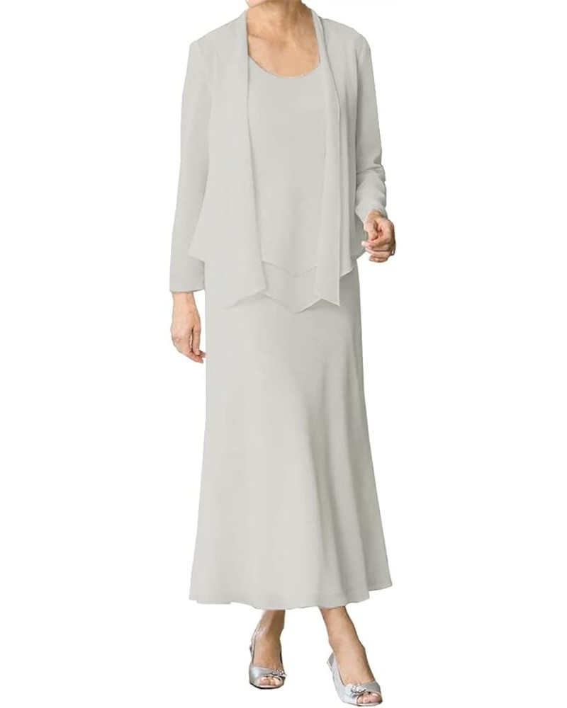Mother of The Bride Dresses Long Wedding Guest Dresses for Women Chiffon Mother of The Groom Dress with Jacket Silver $37.00 ...