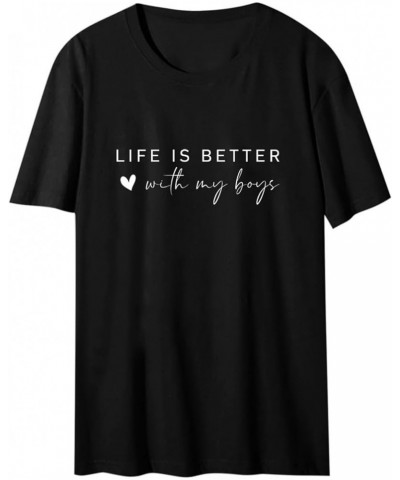 Women Casual T Shirt Seester Letter Print T Shirt Short Sleeve O Neck Tees Summer Fashion Daily Top Graphic Blouse Y1-black $...