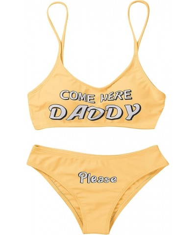 Women Sexy Lingerie Set Come Here Daddy Bra with Panty Set Anime Cosplay Underwear Sleepwear 2PCS Bikini Bathing Suit Yellow ...
