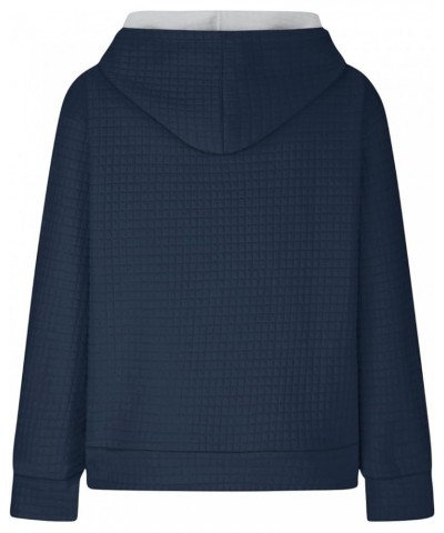 Waffle Hoodie for Women Half Zipper Solid Color with Pockets Drawstring Fall Casual Button Pullover Basic Sweatshirt 05-navy ...