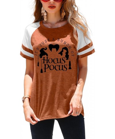 Womens Halloween Shirt Hocus Pocus Shirts Sanderson Witch Broom Graphic Tshirt Raglan Color Block Tops Brown-7 $10.66 T-Shirts