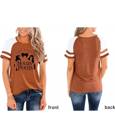 Womens Halloween Shirt Hocus Pocus Shirts Sanderson Witch Broom Graphic Tshirt Raglan Color Block Tops Brown-7 $10.66 T-Shirts