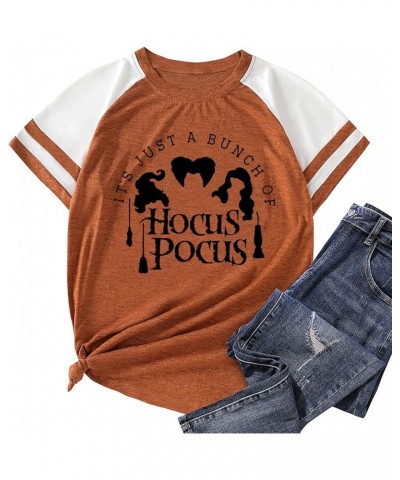 Womens Halloween Shirt Hocus Pocus Shirts Sanderson Witch Broom Graphic Tshirt Raglan Color Block Tops Brown-7 $10.66 T-Shirts