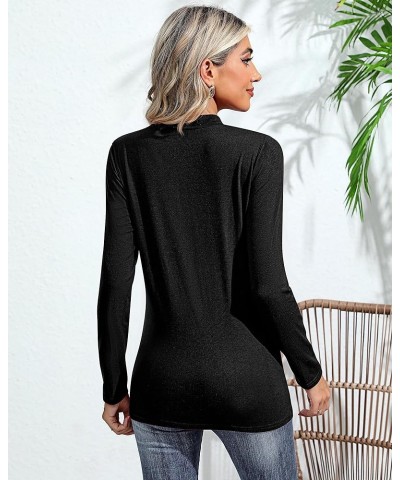 3 Pack Women's Mock Turtleneck Shirts, Long Sleeve Mock Neck Pullover Tops Slim Fitted Stretch Undershirt Tee Blouse Black, B...