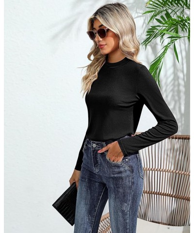 3 Pack Women's Mock Turtleneck Shirts, Long Sleeve Mock Neck Pullover Tops Slim Fitted Stretch Undershirt Tee Blouse Black, B...