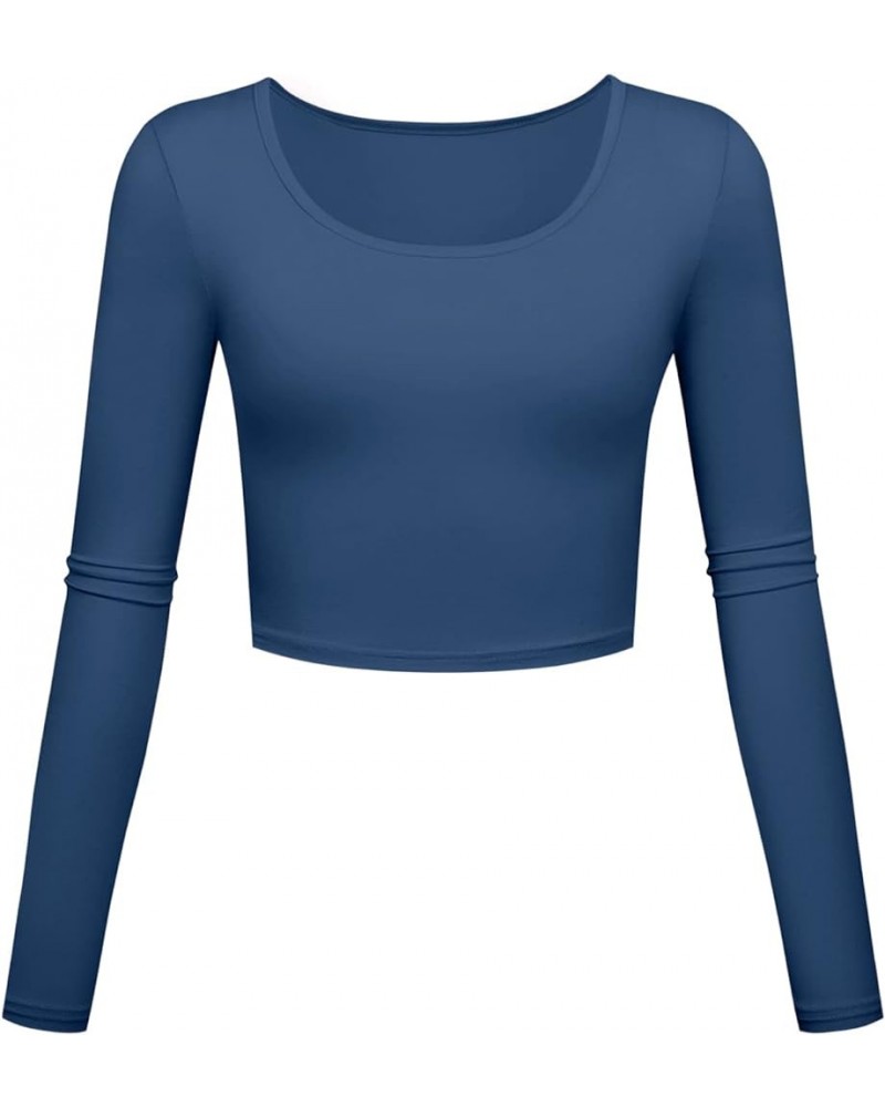 Lightweight Basic Crop Tops Slim Fit Long Sleeve Crop Top Workout Shirts for Women 1pcs Navy $12.71 T-Shirts