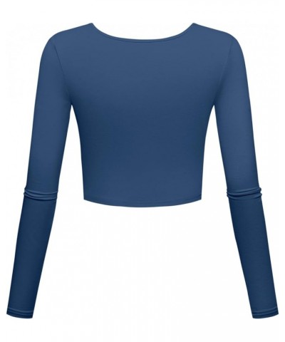 Lightweight Basic Crop Tops Slim Fit Long Sleeve Crop Top Workout Shirts for Women 1pcs Navy $12.71 T-Shirts