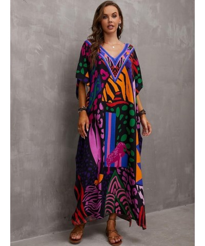 Kaftan Dresses for Women Plus Size Lightweight Swimsuit Cover up Batwing Sleeve Print Loungewear Beach Robe Muticolor $19.24 ...