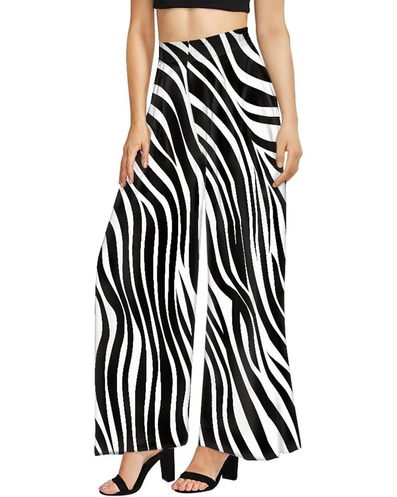 Womens Casual Wide Leg Long Lounge Pant Trousers, Monet Art Elastic High Waisted Palazzo Trousers Plus Size Clubwear Zebra St...