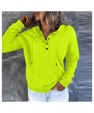 Women's Fashion Hoodies Sweatshirts Cute Fall Tops Drawstring Button Collar Pullover Casual Long Sleeve Hooded Shirts A07-yel...