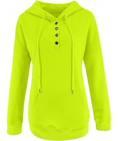 Women's Fashion Hoodies Sweatshirts Cute Fall Tops Drawstring Button Collar Pullover Casual Long Sleeve Hooded Shirts A07-yel...