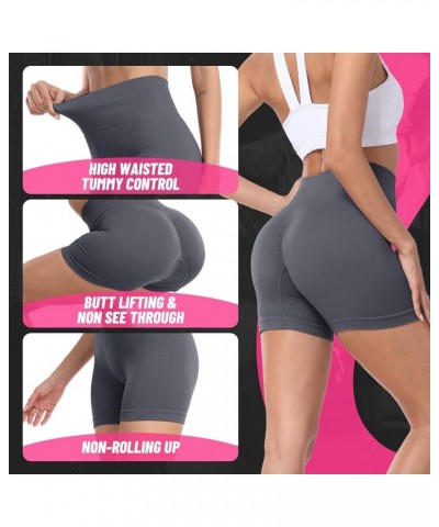 Workout Shorts for Women - Scrunch Butt Lifting High Waisted Seamless Ribbed Booty Biker Shorts for Gym Yoga Dark Grey $11.44...